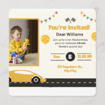 Custom Yellow Car Racing Birthday Invitation