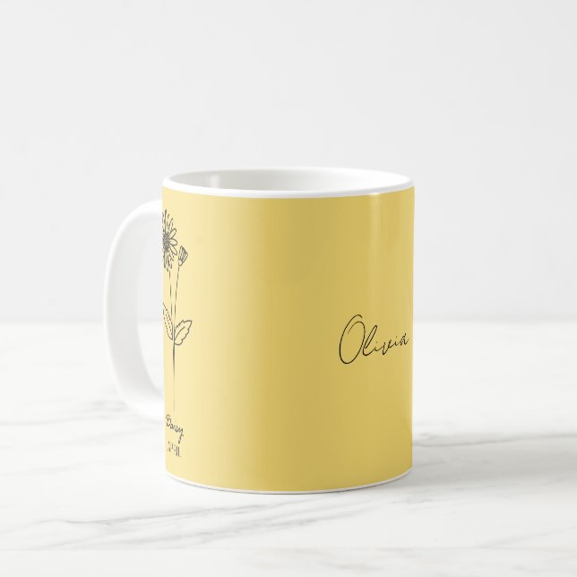 Custom Yellow Daisy April Custom Name Mug (Front Left)