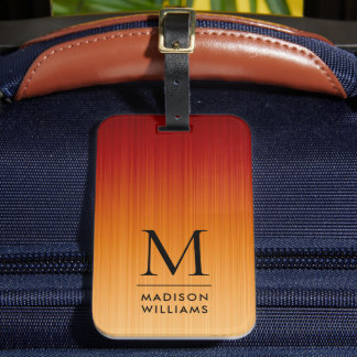 Custom Yellow Dark Orange Red Stripes Pattern Luggage Tag