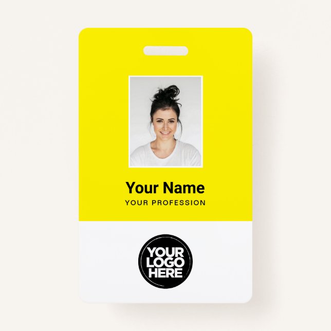 Custom Yellow Employee Photo, Bar Code, Logo, Name ID Badge (Front)