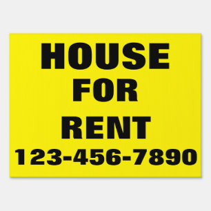 Custom Yellow House for rent with phone number Garden Sign