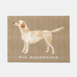 Custom Yellow Lab Watercolor Silhouette Tan Burlap Doormat