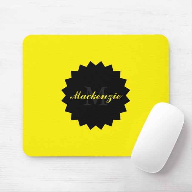 Custom Yellow Mouse Pad with Name and Initial (With Mouse)