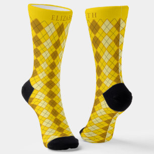 Custom Yellow Orange Brown Argyle Pattern Socks