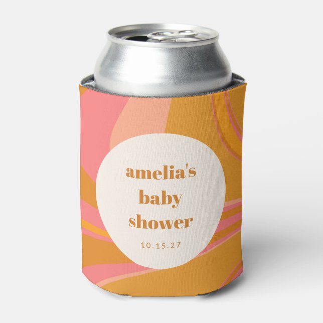 Custom Yellow Orange Pink Marble Baby Shower Can Cooler (Can Front)