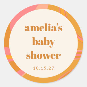Custom Yellow Orange Pink Marble Baby Shower Classic Round Sticker