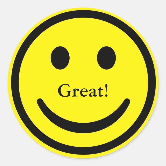 Custom Yellow Smile Face Great Text Sticker (Front)