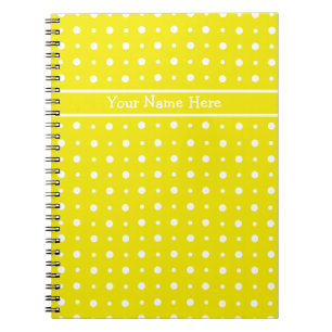 Custom Yellow Spiral Notebook, White Polka Dots Notebook