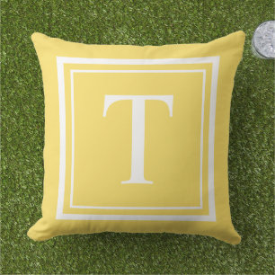 Custom Yellow Square Monogram Initial Letter Cushion
