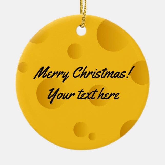 Custom yellow swiss cheese photo Christmas tree Ceramic Ornament (Front)