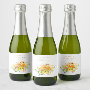 Custom Yellow Watercolor Floral Bridal Shower  Sparkling Wine Label