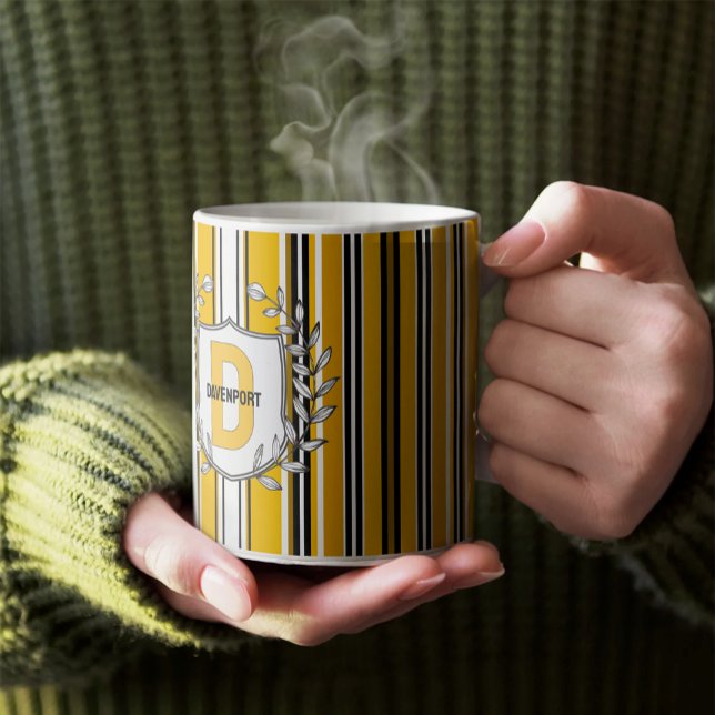 Custom Yellow White Black Stripes Coffee Mug (Creator Uploaded)