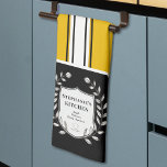 Custom Yellow White Black Stripes Tea Towel<br><div class="desc">The "Custom Yellow White Black Stripes" design offers a bold, contemporary aesthetic with its striking vertical stripe pattern in yellow, white, and black. This versatile design is perfect for home decor products, including throw pillows, bedding, curtains, rugs, and wall art, adding a sleek, modern touch to any interior space. Ideal...</div>