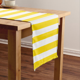 Custom Yellow White Stripes Modern Elegant Trendy Short Table Runner