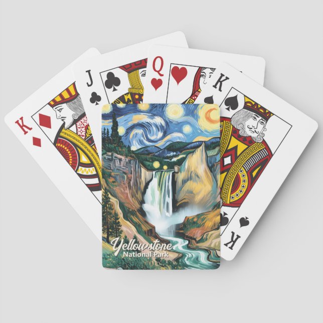 Custom Yellowstone Lower Falls Van Gogh Colorful Playing Cards (Back)