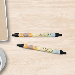 Custom Yoga Instructor Sunflower Black Ink Pen