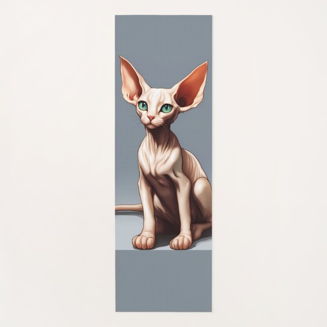 Custom Yoga Mat Grey | Cute Pink Elf Sphynx Cat  (Front)