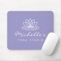 Custom yoga studio mouse mat with white lotus logo