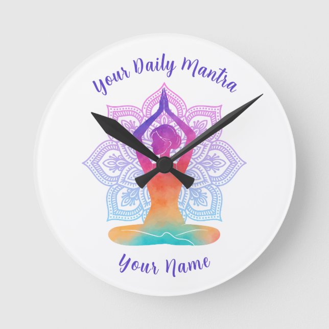 Custom Yoga Wall Clock with Name & Mantra (Front)