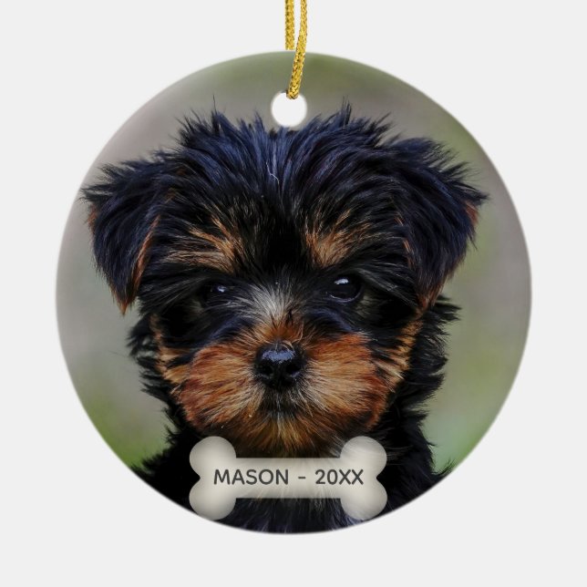 Custom Yorkshire Terrier Dog Photo Ceramic Ornament (Front)