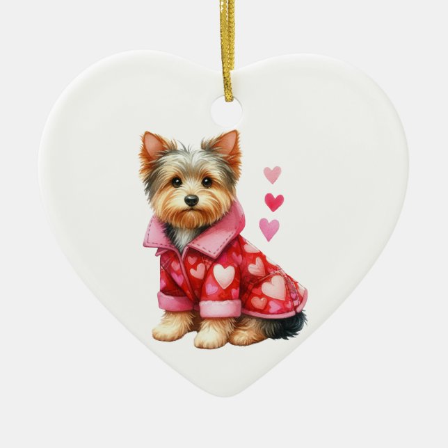 Custom Yorkshire Terrier Dog Valentine Ceramic Ornament (Front)