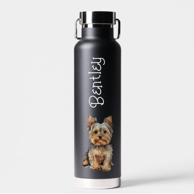 Custom Yorkshire Terrier with Dog's name Yorkie Water Bottle (Front)