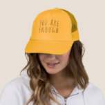 Custom You are Enough Inspirational Quote Trucker Hat<br><div class="desc">Spread positivity and remind yourself or others that “You Are Enough” with this fully customisable trucker hat! Featuring whimsical hand-lettering, this inspirational quote can be personalised to display your own motivational words or a name, making it a one-of-a-kind accessory. The breatheable mesh design and adjustable fit ensure comfort for everyday...</div>