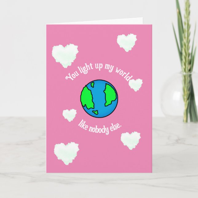 Custom You light up my world Valentine's Day Love  Note Card (Front)