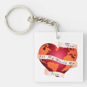 Custom YOU SET MY WORLD ON FIRE Red Earth Ribbon Key Ring