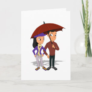 Custom young happy couple cartoon holiday card