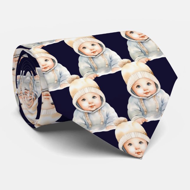 Custom Your Baby Photo Cut-Out Navy Blue Neck Tie (Rolled)