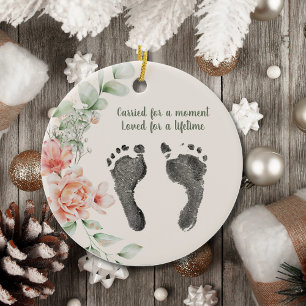 Custom Your Baby's Foot Prints Floral Tribute Ceramic Ornament