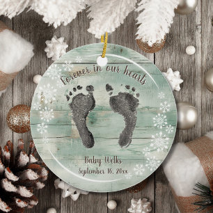Custom Your Baby's Foot Prints Snow Flakes Memory  Ceramic Ornament