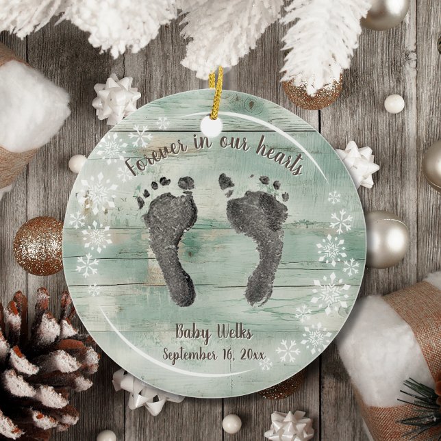 Custom Your Baby's Foot Prints Snow Flakes Memory  Ceramic Ornament (Creator Uploaded)