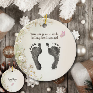 Custom Your Baby's Foot Prints Wild Flower Memory Ceramic Ornament