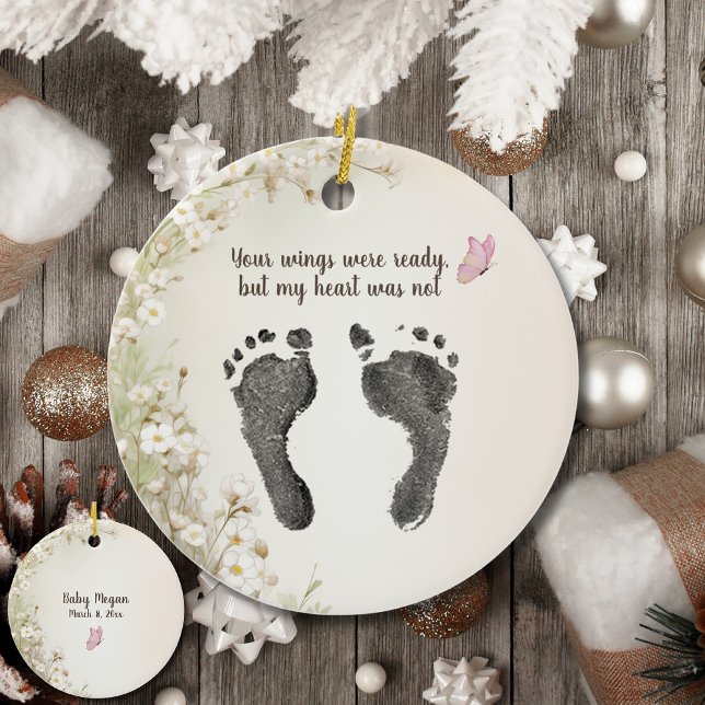 Custom Your Baby's Foot Prints Wild Flower Memory  Ceramic Ornament (Creator Uploaded)