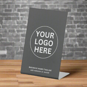 Custom Your Business Logo Clean Grey Professional  Pedestal Sign