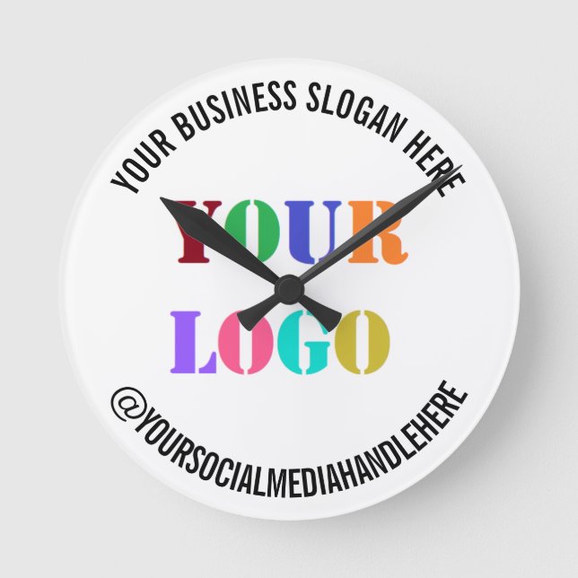 Custom Your Company Logo Name Social Media Clock (Front)