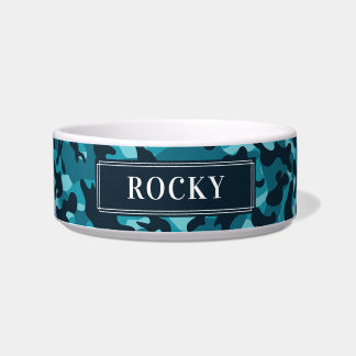 Custom Your Dog Name Personalise Bowl Blue Camo
