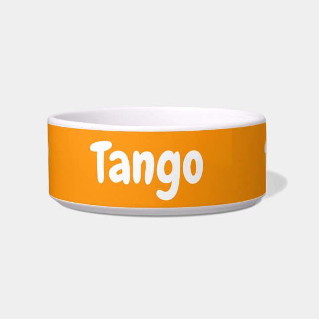 Custom your dog name Personalised pet bowl orange (Front)