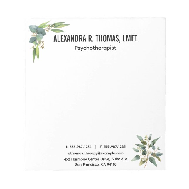 Custom Your  Eucalyptus therapist  professional Notepad (Front)