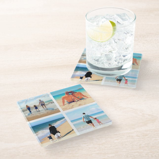 Custom Your Favourite Photo Collage Glass Coaster (Angled)