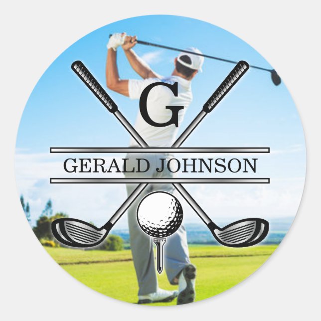 Custom Your Image Golf Monogram Design Classic Round Sticker (Front)
