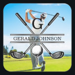 Custom Your Image Golf Monogram Design Square Sticker<br><div class="desc">Minimalist Custom Your Image Golf Monogram Design by Edward Eksi. Easy modification of INITIALS and TEXTS for your needs.</div>