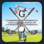 Custom Your Image Golf Monogram Design Square Sticker<br><div class="desc">Minimalist Custom Your Image Golf Monogram Design by Edward Eksi. Easy modification of INITIALS and TEXTS for your needs.</div>