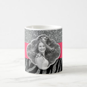 Custom Your Image Silver Glitter Girly Pink Zebra Coffee Mug