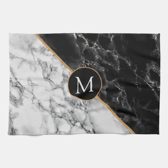 Custom Your Letter Kitchen Towel Marble Design (Horizontal)