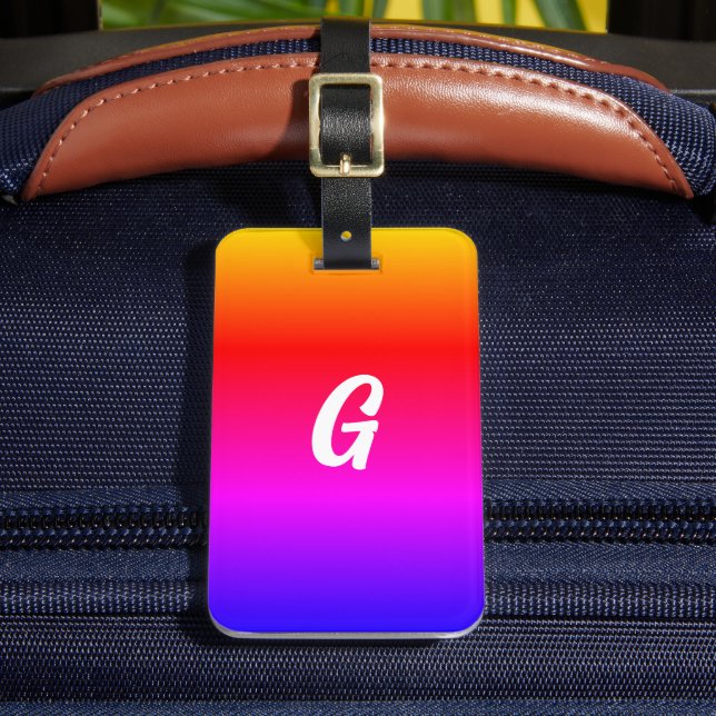 Custom Your Letter Luggage Tag Rainbow Colours (Front Insitu 2)
