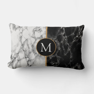Custom Your Letter Pillow Black White Marble