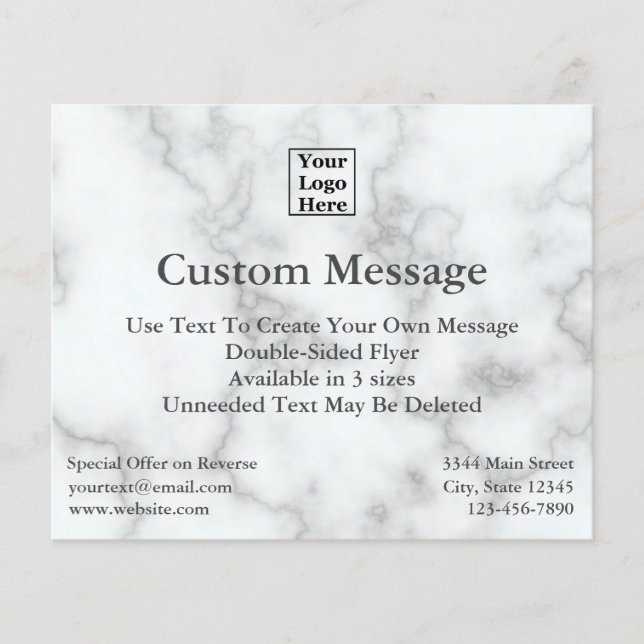Custom Your Logo Here on Elegant Faux White Marble Flyer (Front)